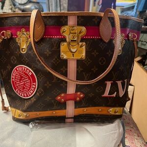 Louis Vuitton Brown and Pink Women's neverfull bag
